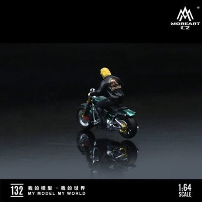 MO222132 MoreArt 1:64 Scale Harley Men's Motorcycle Party Motorcycle Doll with Male Figure Green B