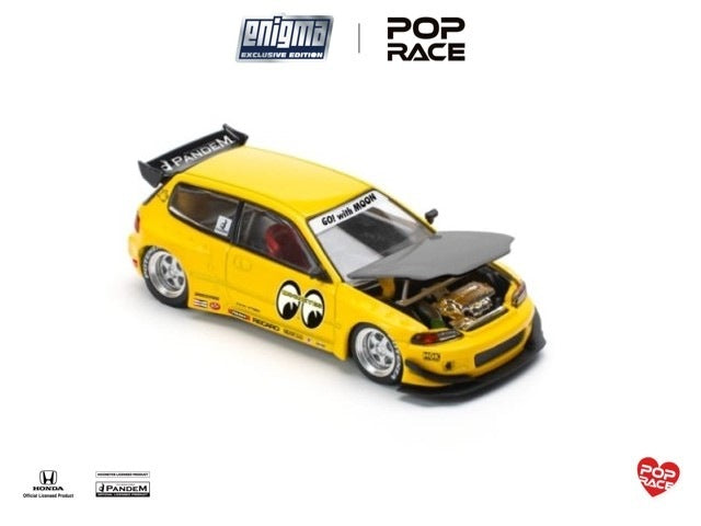 [ Pre-order ] PRE0010 POP RACE x Enigma 1:64 Honda Civic Pandem Civic EG6 Rocket Bunny Modified Yellow Mooneyes Chase Livery Blister Pack