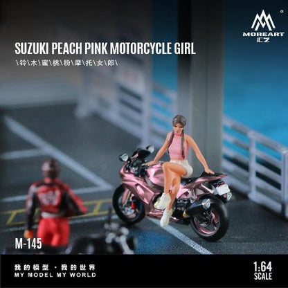MO222145 MoreArt 1:64 Suzuki Peach Pink Motorcycle Girl with Pink Motorcycle Figure