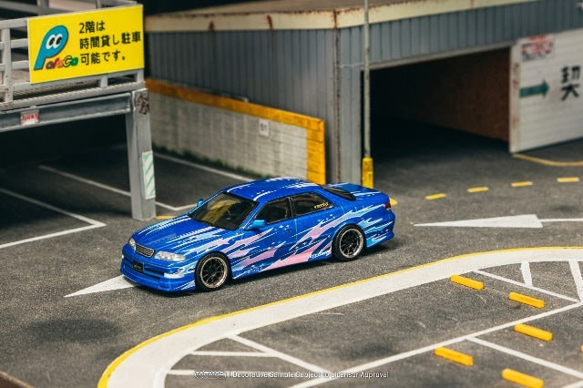 T64G-024-BL Tarmac Works 1:64 Toyota VERTEX Mark II JZX100 Blue Metallic model car