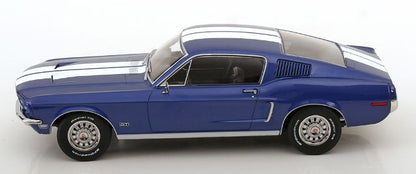 [ Pre-order ] KKDC181394 KK scale 1:18 Ford Mustang GT Fastback 1968 Blue Metallic/White
