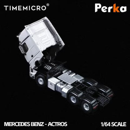 TM646731 TimeMicro & Perka 1:64 Mercedes-Benz Flatbed Transporter Truck, White