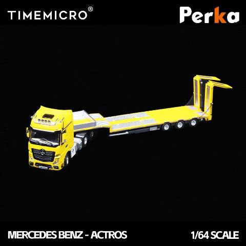 TM646732 TimeMicro & Perka 1:64 Mercedes-Benz Flatbed Transporter Truck, Yellow