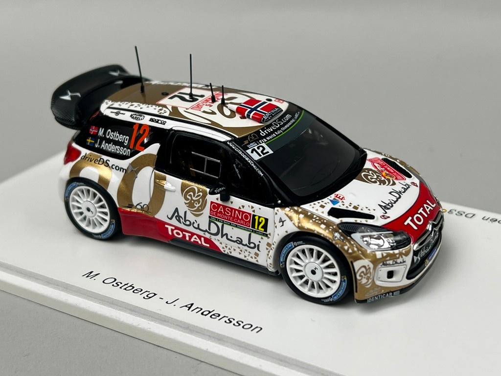 1:43 Spark S4508 DS3 WRC Citroen Total Abu Dhabi WRT Monte Carlo 2015 #12 M. Ostberg J. Andersson model car