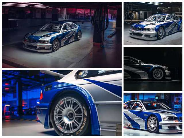 MJ 1:64 M3 E46 GTR Silver blue hood opening and closing