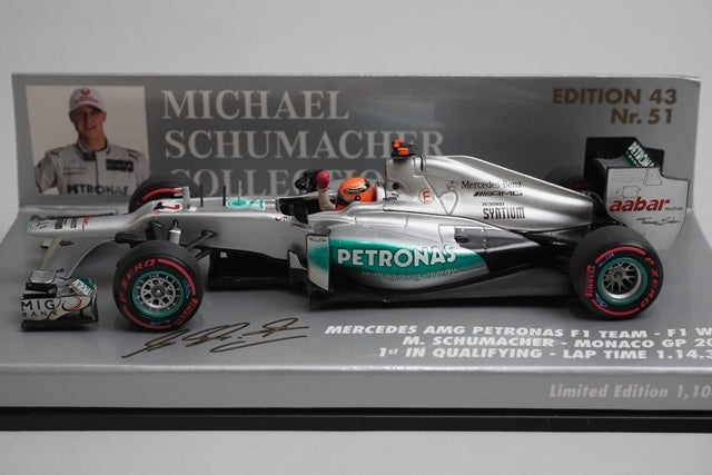 1:43 MINICHAMPS 410120107 Mercedes AMG Petronas F1 Team W03 Monaco GP 2012 #7 M. Schumacher model car