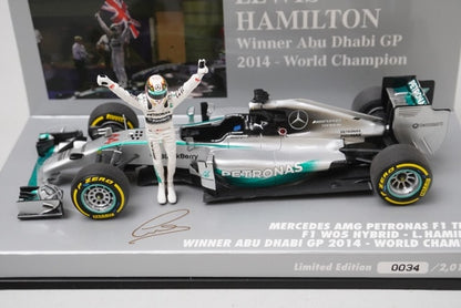 1:43 MINICHAMPS 410140644 Mercedes AMG Petronas F1 Team W05 Hybrid Abu Dhabi GP 2014 #44 L. Hamilton model car