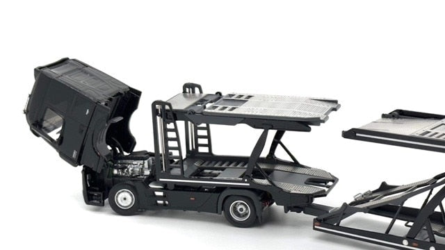 ATC66091-D Unique Model x Tiny 1/64 Scale Mercedes-Benz Actros Double-Decker Car Trailer Low-Top Black LHD model car