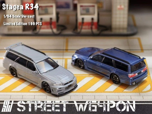 Street Weapon 1:64 Nissan Stagea Modified STAGEA R34 GT-R Wagon cement gray
