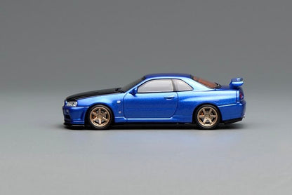 [ Pre-order ] M63450 MOTORHELIX 1:64 Nissan Skyline GT-R (R34) V-Spec II Custom Carbon Fiber Bonnet, Bayside Blue