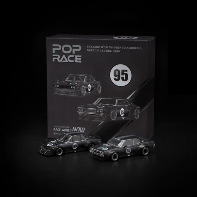 PR640351 PR640352 POP RACE 1:64 Nissan LAUREL C130 SKYLINE GT-R V8 Drift Hakosuka TCS2025 Limited Edition Set of 2