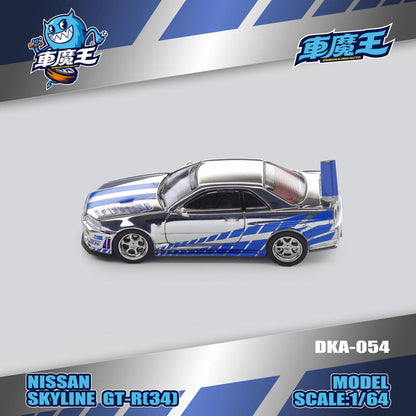 [ Pre-order ] DKA-054 Demon King Auto 1:64 Nissan Skyline GTR R34 Silver Blue with Stripes (Chase Color Available)