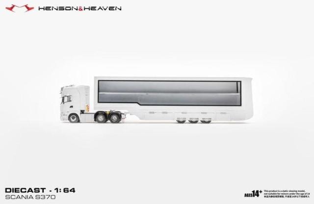 [ Pre-order ] HH Model 1:64 Scania Transporter Trailer with Side Gull-Wing Doors, White