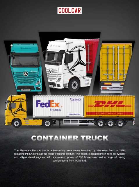 [ Pre-order ] CC646738-40YE Cool Car 1:64 Container Truck Actros Container Truck Yellow
