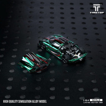 [ Pre-order ] TT644817 TimeTop x Time Model 1:64 Koenigsegg One 1 Rear Cover Opening, Metallic Green