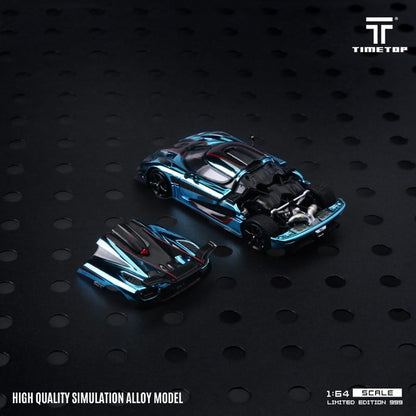 [ Pre-order ] TT644818 TimeTop x Time Model 1:64 Koenigsegg One 1 Rear Cover (Opening) Metallic Ice Blue