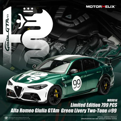 [ Pre-order ] M89014 MOTORHELIX 1:64 Alfa Romeo Giulia GTAm Green Livery Two-Tone #99