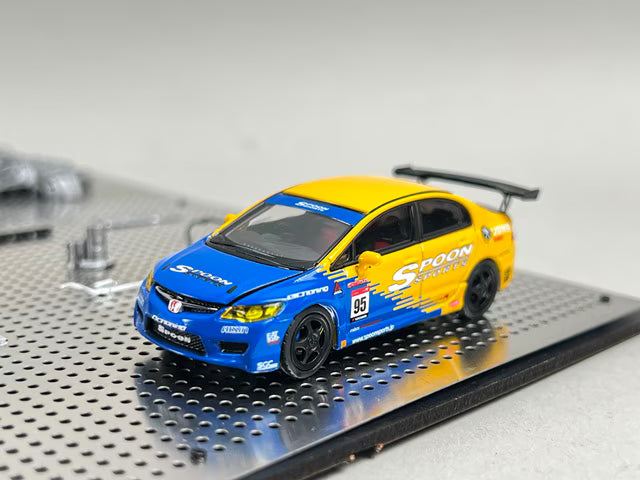 M90308DZ-SAE MOTORHELIX 1:64 Honda Civic TYPE R (FD2) + 1:18 Kseries Engine Spoon Customized Frame Display Model