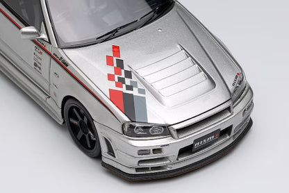[ Pre-order ] EM792 Make Up EIDOLON 1:43 Nissan NISMO R34 Z-tune Prototype 2001 Silver with NISMO Stripes