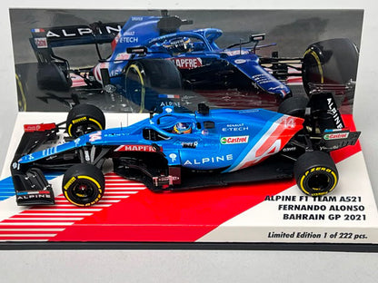 1:43 MINICHAMPS 447210114 Paddock Custom Alpine F1 Team A521 Bahrain GP 2021 #14 F. Alonso
