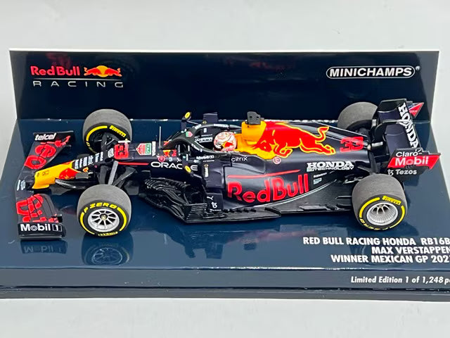 1:43 MINICHAMPS 410211933 Red Bull Racing Honda RB16B Mexican GP Winner 2021 #33 M. Verstappen