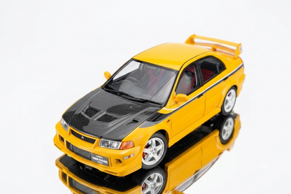 [ Pre-order ] M84306 MOTORHELIX 1:18 Mitsubishi Lancer Evolution VI GSR T.M.E Customized Yellow w/CF Bonnet