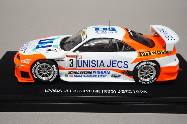 1:43 EBBRO 44194 UNISIA JECS Skyline R33 JGTC 1998 #3 White/Orange model car