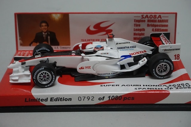 1:43 MINICHAMPS Racing Gear Super Aguri Honda SA08A Spanish GP 2008 #18 Takuma Sato