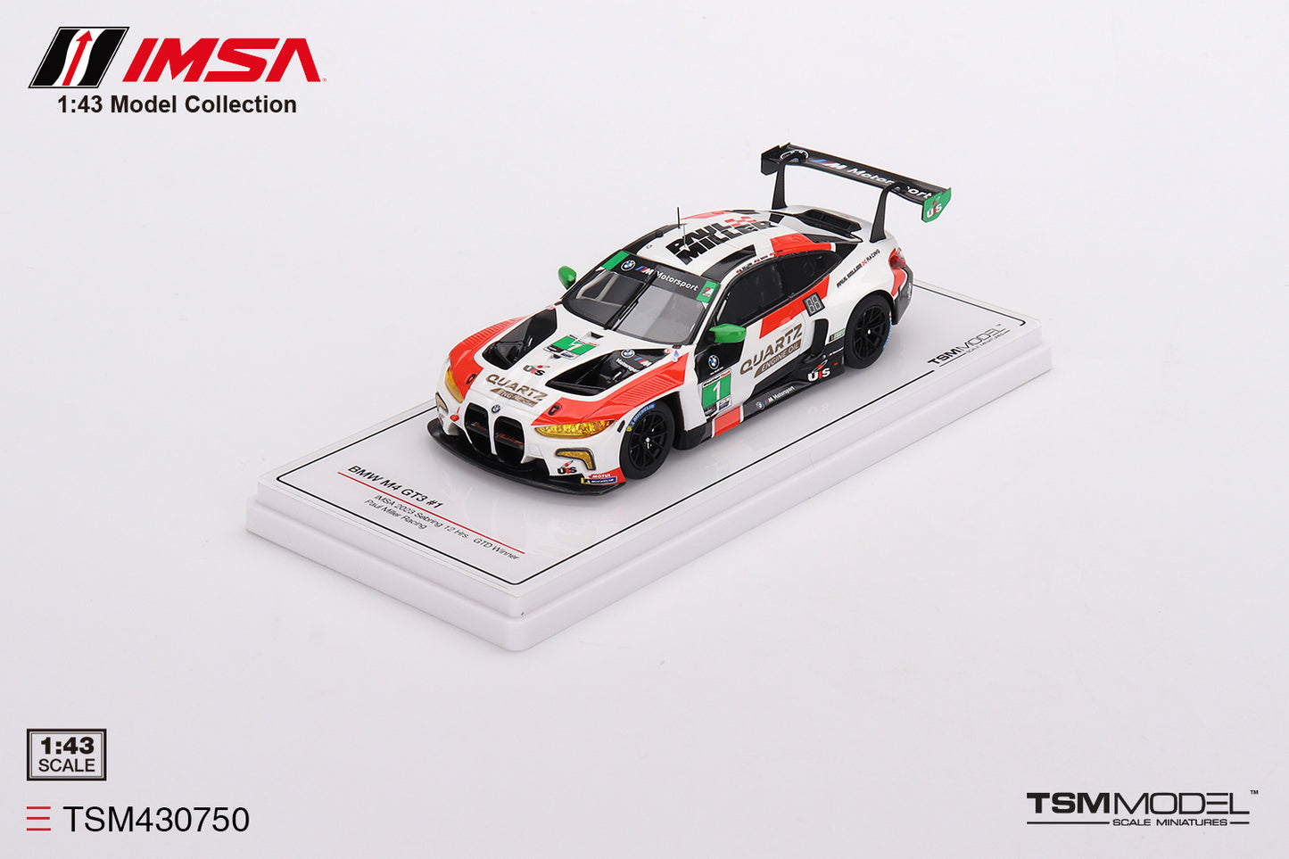 [ Back-order ] TSM TSM430750 1:43 BMW M4 GT3 IMSA Sebring GTD 2023 #1 Paul Miller Racing model car