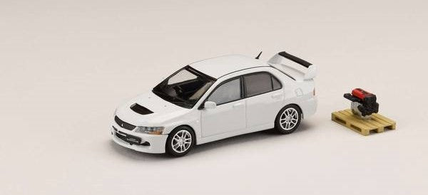[ Back-order ] Hobby Japan HJ645054W 1:64 MITSUBISHI LANCER EVOLUTION 9 GSR with Engine Display Model WHITE SOLID Diecast model car