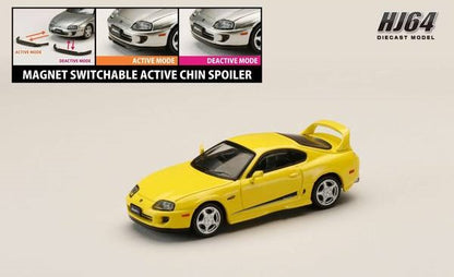 [ Back-order ] Hobby Japan HJ643042Y 1:64 Toyota SUPRA RZ JZA80 GENUINE CUSTOMIZED VERSION with Active Spoiler Parts SUPER BRIGHT YELLOW Diecast model car