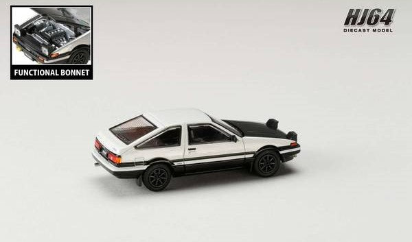 [ Back-order ] Hobby Japan HJ641052BWB 1:64 Toyota SPRINTER TRUENO GT APEX AE86 JDM Style with CARBON BONNET White Black Diecast model car