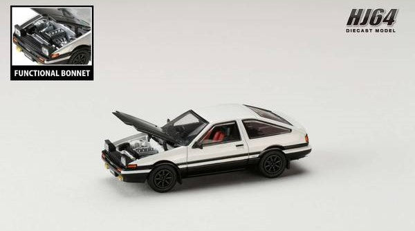 [ Back-order ] Hobby Japan HJ641052BWB 1:64 Toyota SPRINTER TRUENO GT APEX AE86 JDM Style with CARBON BONNET White Black Diecast model car
