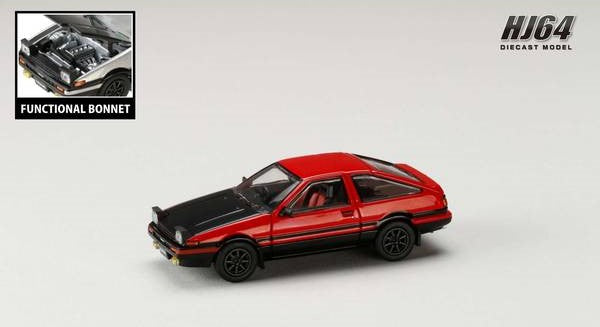 [ Back-order ] Hobby Japan HJ641052BRB 1:64 Toyota SPRINTER TRUENO GT APEX AE86 JDM Style with CARBON BONNET Red Black Diecast model car