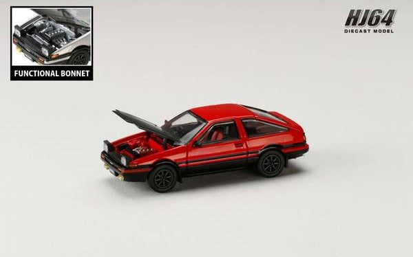 [ Back-order ] Hobby Japan HJ641052BRB 1:64 Toyota SPRINTER TRUENO GT APEX AE86 JDM Style with CARBON BONNET Red Black Diecast model car