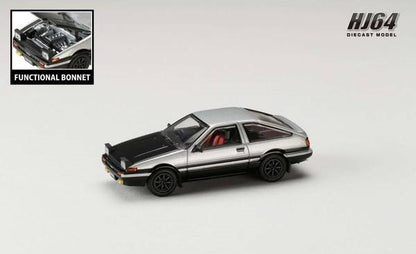 [ Back-order ] Hobby Japan HJ641052BSB 1:64 Toyota SPRINTER TRUENO GT APEX AE86 JDM Style with CARBON BONNET Silver Black Diecast model car