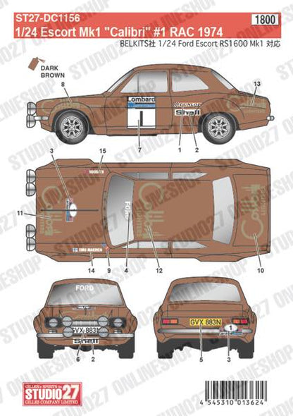 [ Back-order ] STUDIO27 DC1156 1:24 Escort Mk1 "Calibri" #1 RAC 1974 forBEL006&BEL007 [Original Decals]