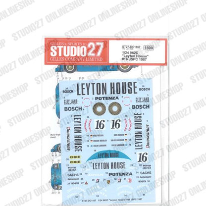 [ Back-order ] STUDIO27 DC1167 1:24 962C "Leyton House" #16 JSPC 1987 for Hasegawa [Original Decals]