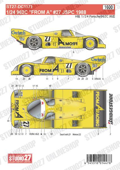 [ Back-order ] STUDIO27 DC1171 1:24 962C "FROM A" #27 JSPC 1988 for Hasegawa [Original Decals]