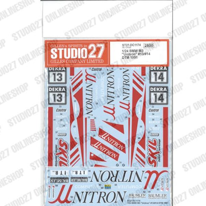 [ Back-order ] STUDIO27 DC1174 1:24 BMW M3 "Unitron" #13/#14 DTM 1991 for Aoshima No.11 [Original Decals]