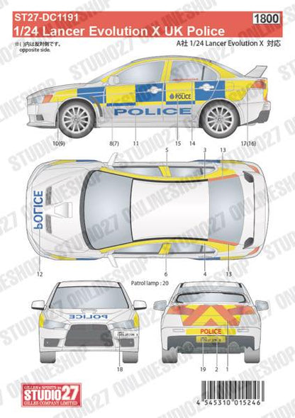 [ Back-order ] STUDIO27 DC1191 1:24 Lancer Evolution X UK Police for Aoshima [Original Decals]