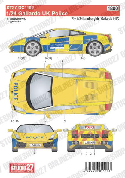 [ Back-order ] STUDIO27 DC1192 1:24 Gallardo UK Police for Fujimi [Original Decals]