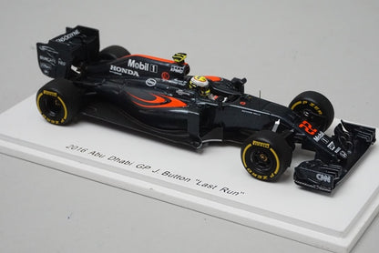 1:43 SPARK FS13 F1 Bulletin Bespoke McLaren Honda MP4-31 Abu Dhabi GP 2016 J.Button #22 Last Run