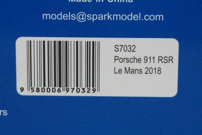 1:43 SPARK S7032 Porsche 911 RSR #91 Porsche GT Team 2nd LMGTE Pro class 24H Le Mans 2018 R. Lietz - G. Bruni - F. Makowiecki model car