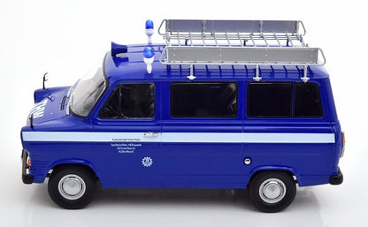 KKDC180468 KK scale 1:18 Ford Transit Bus 1965-1970 THW Germany with Roof Rack Darkblue/White