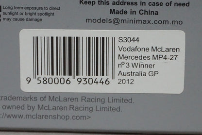 1:43 SPARK S3044 Vodafone McLaren Mercedes MP4-27 Australian GP 2012 winner #3 Jenson Button