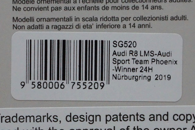 1:43 SPARK SG520 Audi R8 LMS Audi Sport Team Phoenix Nurburgring 24h winner 2019 #4