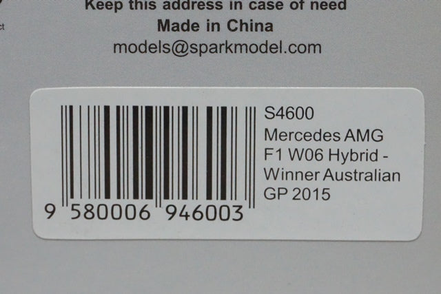 1:43 SPARK S4600 Mercedes AMG F1 W06 Hybrid Australian GP winner 2015 #44 Lewis Hamilton