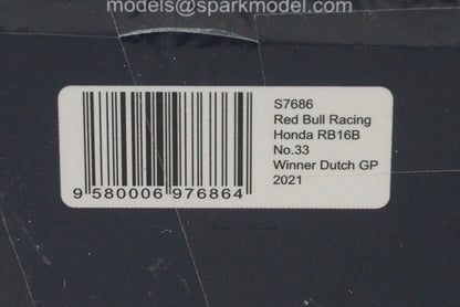 1:43 SPARK S7686 Red Bull Racing Honda RB16B Netherlands GP Winner M.Verstappen 2021 #33