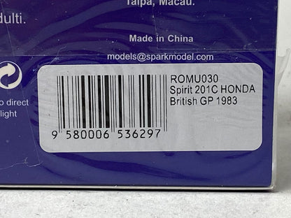 1:43 SPARK ROMU030 Spirit 201C Honda British GP 1983 S.Johansson Honda F1 Return Race